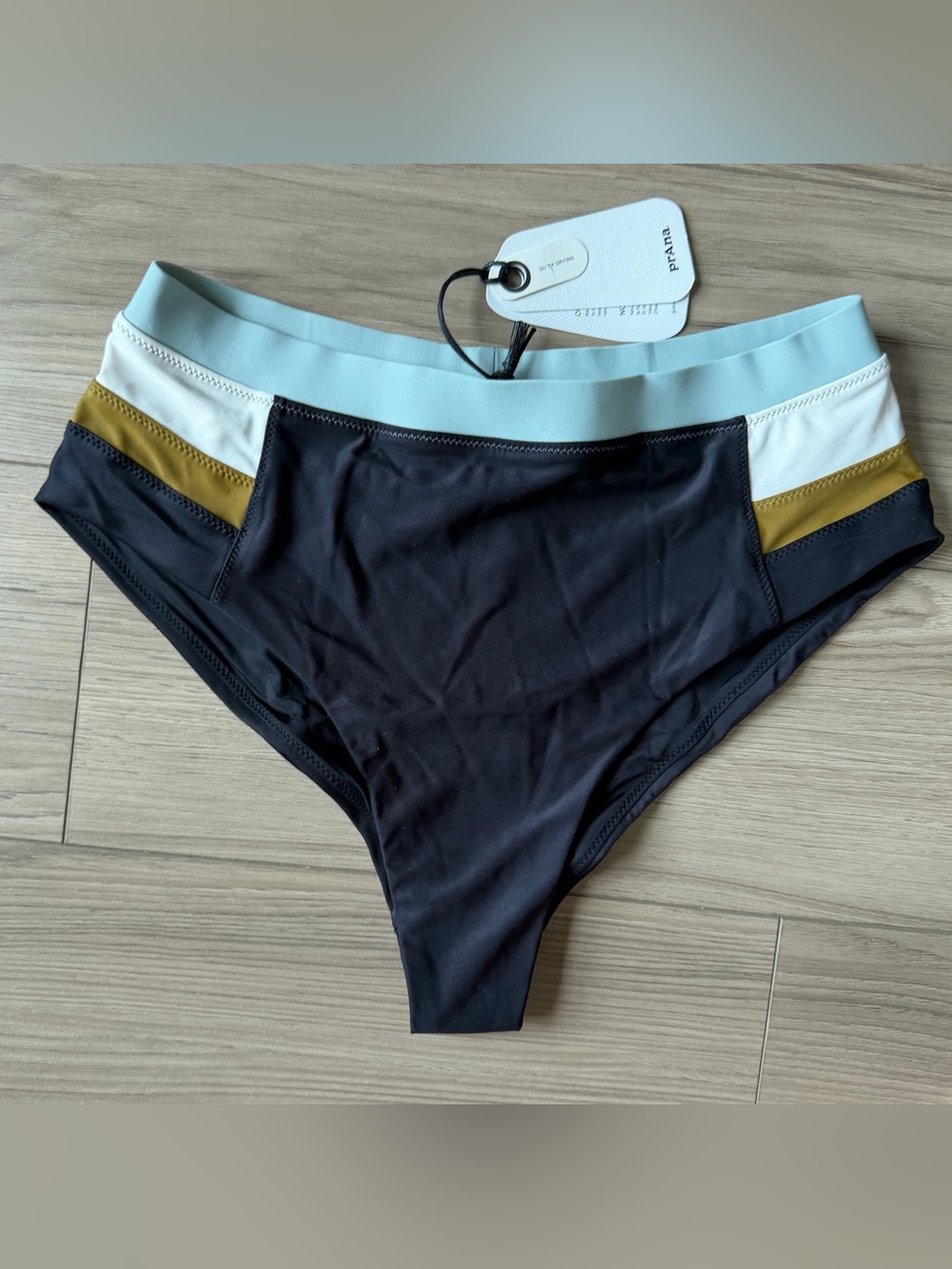 NWT Prana Women Baja Bound High Rise Black  Bikini Brief UPF 50 Sz M